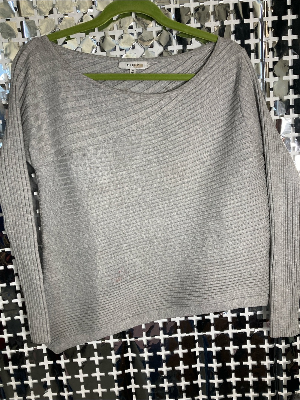 Milly Light Gray Ribbed Boatneck Sweater